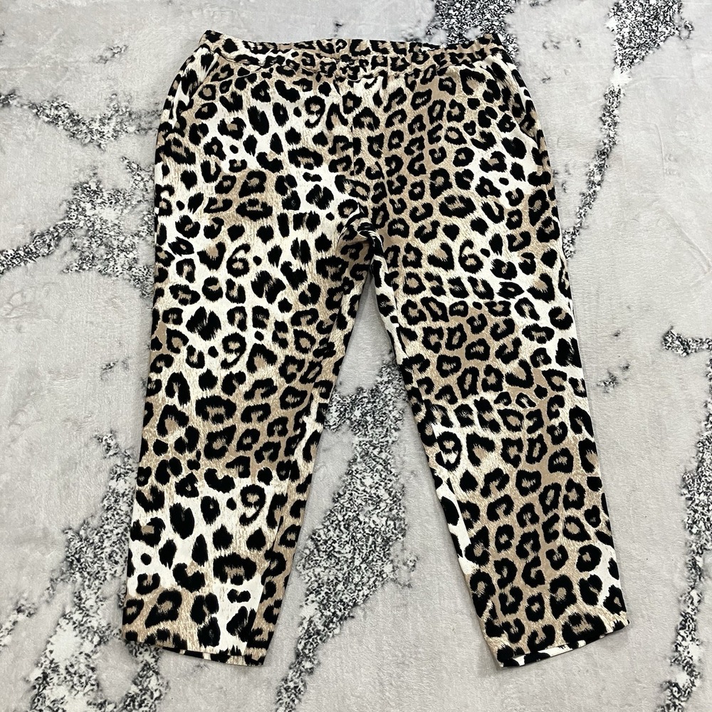 Banana Republic Leopard Print Crop Pants Womens Size XL Pull On Ankle Career
